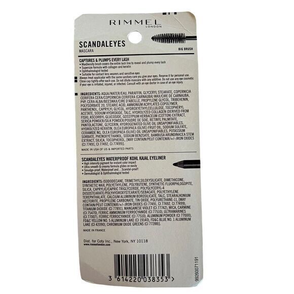 SET RIMMEL LONDON Scandaleyes Waterproof Mascara +‎ Gel Pencil 003 Extreme Black - Picture 5 of 7